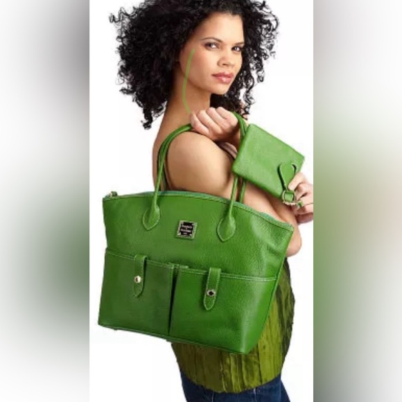 Dooney & Bourke Green Pebble Leather Crescent Tote Bag Shoulder Handbag XL EUC - Picture 3 of 16